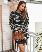 Robe mini-pull à manches lanternes et imprimé zèbre